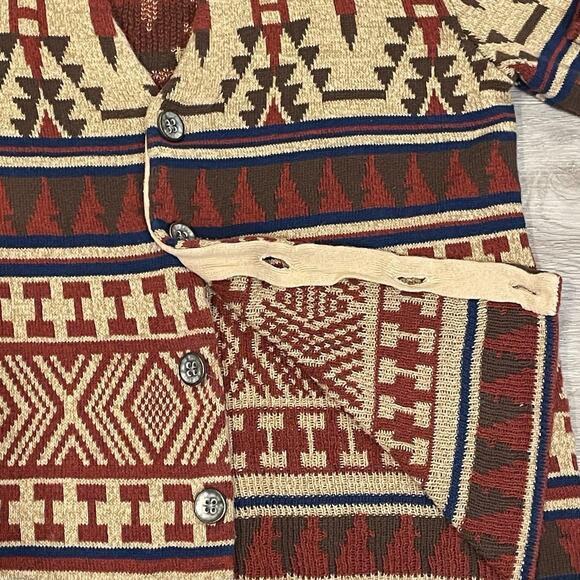 Sun + Stone Cardigan Mens Sweater Medium Western Native Print Artsy Indie - Picture 3 of 7